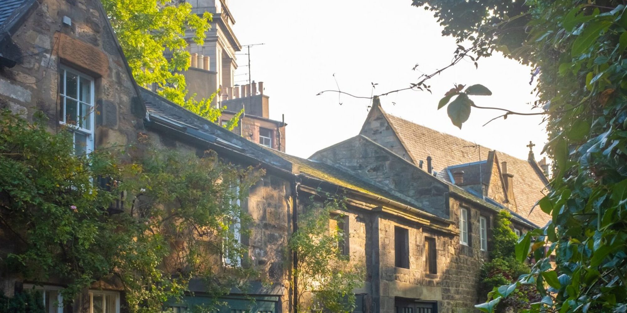 Row of houses with tower